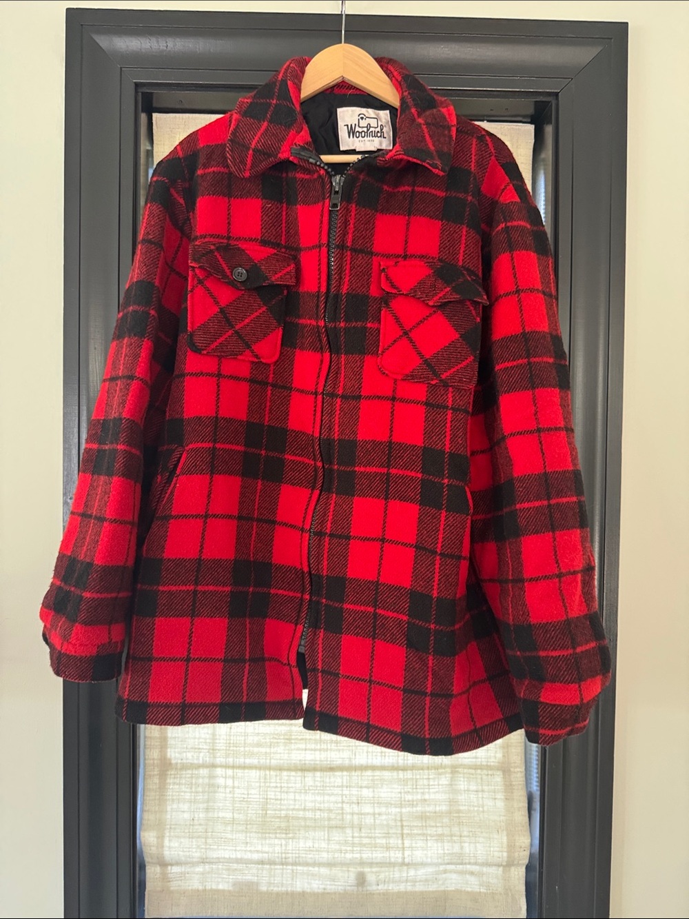 Vintage WOOLRICH Red & Black Buffalo Plaid WOOL Blend Zip-Up Jacket